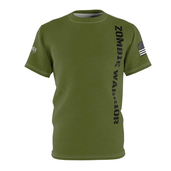 Olive Green Unisex Tee with American Flag for active lifestyles, the gym, around town and fighting the undead - by ZombieCandy.org