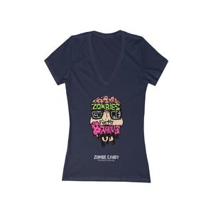 Zombies Love Me For My Brains Women's Jersey Short Sleeve Deep V-Neck Tee