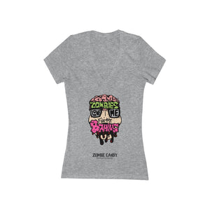 Zombies Love Me For My Brains Women's Jersey Short Sleeve Deep V-Neck Tee