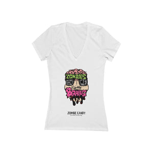 Zombies Love Me For My Brains Women's Jersey Short Sleeve Deep V-Neck Tee