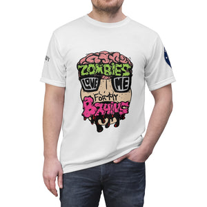 Zombies Love Me For My Brains Unisex AOP Cut & Sew Tee